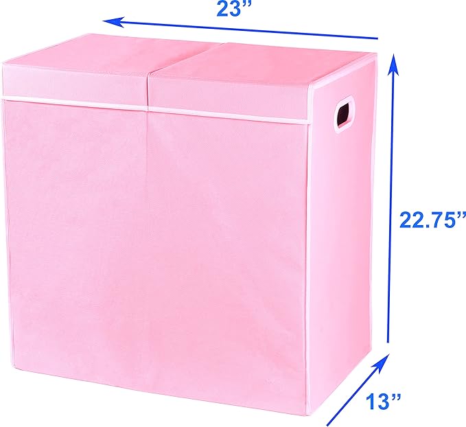 Simple Houseware Double Laundry Hamper with Lid and Removable Bags, Pink