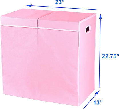 Simple Houseware Double Laundry Hamper with Lid and Removable Bags, Pink