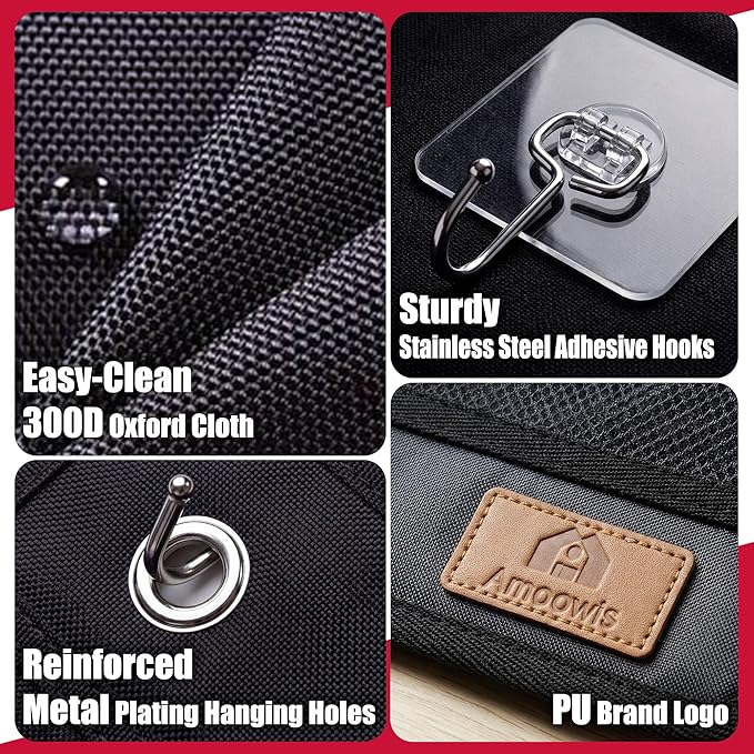 Hat Organizer for Baseball Caps, 24 Deep Pockets Hat Rack, Breathable & Visible, Black Hat Holder with 3 Hooks for Door, Bedroom, Closet Organizer
