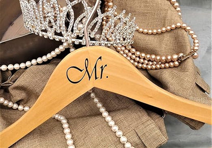 NAHANCO MRMRS20017B Bridal Hanger Set, Natural Wood Hangers with Black Imprint (Mr. and Mrs.), 17” (2 Piece Set)