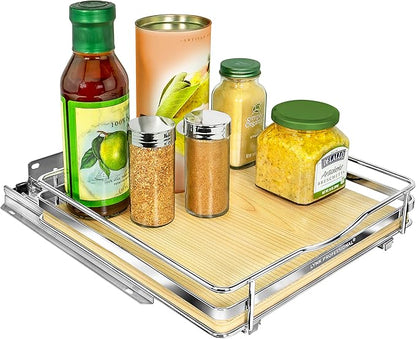 LYNK PROFESSIONAL® Élite™ Pull Out Spice Organization for Cabinets - 10-3/8 inch Wide – Spice Rack for Inside Cabinets – Wood/Chrome - Sliding Spice Rack Organizer for cabinet – Spice Rack - 1 Tier