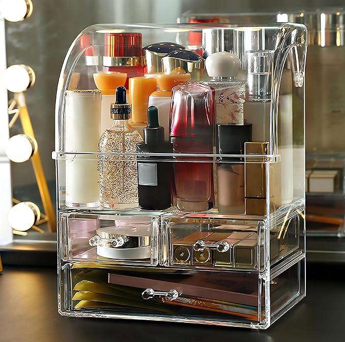 Clear Large Acrylic Makeup Organizer With Lid Cosmetic Storage Drawers Portable Makeup Organizers Dustproof And Waterproof Box For Women