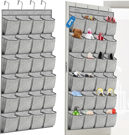 homyfort 2 Pack Over the Door Shoe Organizer, Hanging Shoe Rack Storage Holder with 48 Large Pockets for Closet Door (Grey)