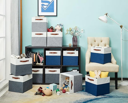 DECOMOMO Fabric Cube Storage Bins - Storage Baskets for Shelves, Cube Storage Organizer for Kallax and Cubbies (Slate Grey & White, 11 inch Cube) - 4 Pack