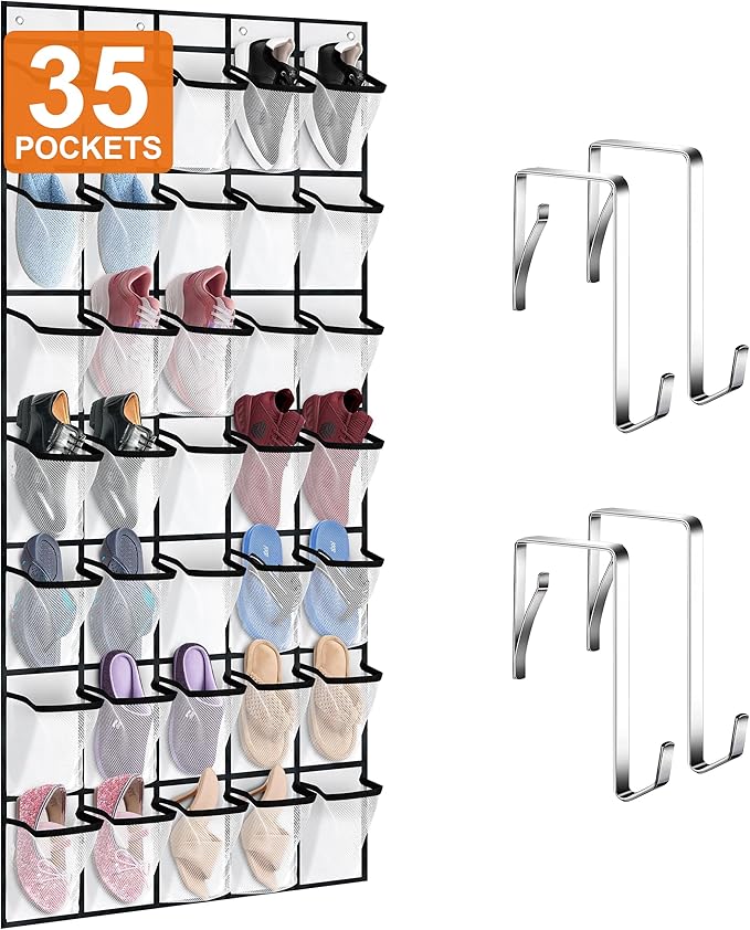 35 Over the Door Shoe Organizer Large Mesh Pocket Hanging Shoe Rack for Closet Nonslip Behind Door Storage Holder Back to School Organizer for Mesh Closet Dorm Room College Classroom Storage