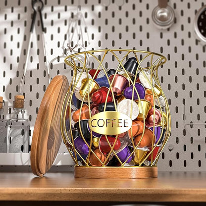 Coffee Pod Holder, Gold K Cup Holder for Counter, Coffee Pods Storage Organizer for Coffee Bar Accessories Decor(Gold)
