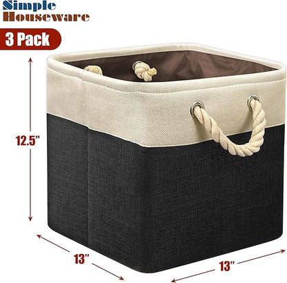 Simple Houseware 13" x 13" Large Fabric Storage Cubes for Closet and Cube Organizer, 3 Pack, Black