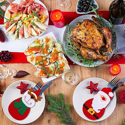 Gisafai 24 Pc Christmas Silverware Holder Pockets Santa Snowman Reindeer Tableware Bags - Cutlery Pouch Bags for Spoon Knife Fork - Xmas Party Dinner Table Dinnerware Supplies
