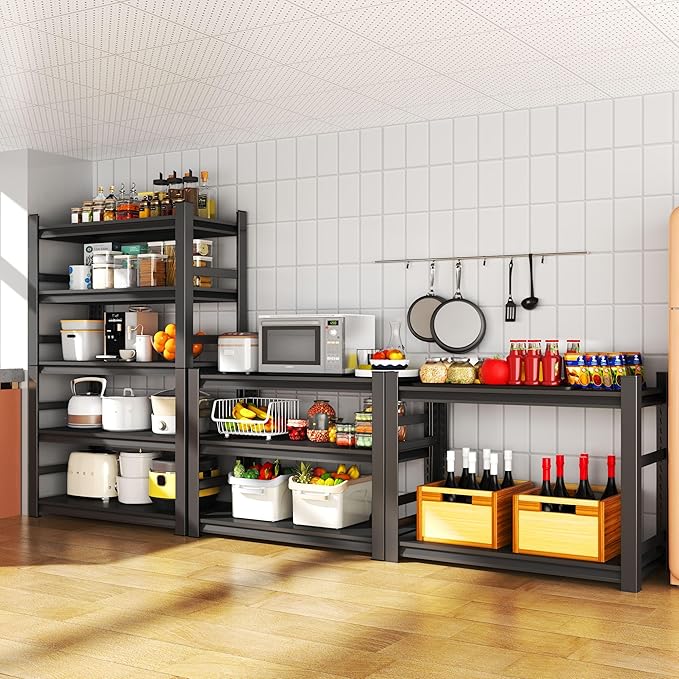 6-Tier Kitchen Shelves with Storage, Metal Microwave Stand Shelf, Coffee Bar for Small Spaces, Free Standing Kitchen Storage Shelf, Racks for Storage, Loads 2400LBS, Black