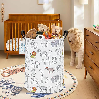 Laundry Basket Canvas Fabric Collapsible Organizer Basket for Storage Bin Toy Bins Gift Baskets Bedroom Clothes Children Nursery Hamper (Animals)