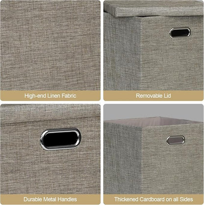 Posprica Storage Bins with Lids,13×13×13 Foldable Storage Cube Baskets Boxes Fabric Drawers for Closet Shelf Cabinet Bookcase,Set of 4,Coffee