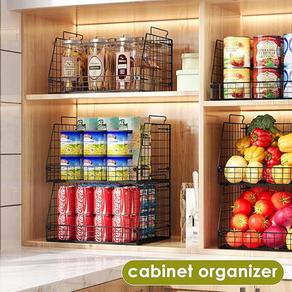 Jakyitvi Stackable Wire Baskets for Pantry,6 Pank Metal Pantry Organizer Storage Bins for Kitchen Snack, Fruit, Potato, Onion & Vegetable Storage, Wire Baskets for Pantry Organization