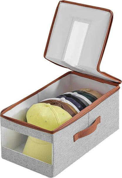 Stackable Hat Organizer for Baseball Caps, Hat Storage Holder Container for Closet Hold Up to 12 Caps with Clear Window, Hat Boxes for Home Storage (Grey, 1 Pack)
