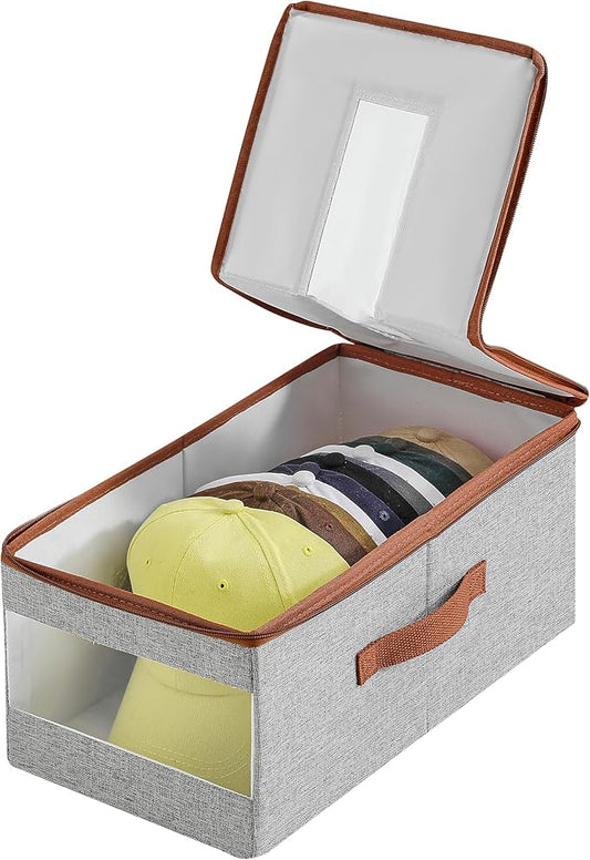 Stackable Hat Organizer for Baseball Caps, Hat Storage Holder Container for Closet Hold Up to 12 Caps with Clear Window, Hat Boxes for Home Storage (Grey, 1 Pack)
