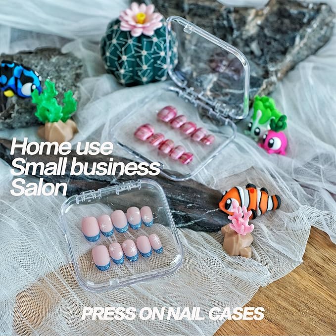 12 Pcs Press On Nail Packaging Storage Case,3x3in Clear Plastic Nail Tips Organizer Box with 30 Adhesive Glue Tabs for Fake Nail Art Display,Bulk Press Ons Container for Salon Business & Home Use