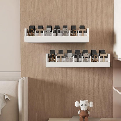 Belt Storage Organizer Box - 7 Grids Bamboo Belt Organizer for Closet | Wooden Belt Tie Hanger Racks for Men Women Drawer | Belt Display Holder Wall Mount with 2 Pcs Tie Clip (White)