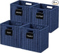 UBBCARE 4 Pack Wicker Basket, 10.5×10.5 Storage Cubes with Label, Foldable Cube Storage Bin with Handle, Square Storage Basket for Shelves, Woven Paper Rope Basket for Organizing, Blue