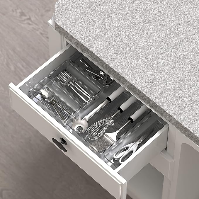 Simple Houseware 30 PCS Clear Plastic Drawer Organizers Set, 5-Size for Makeup, Bathroom, Bedroom and Office