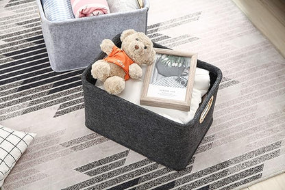 Collapsible Storage Bins Foldable Felt Fabric Storage Basket Organizer Boxes Containers with Handles Metal Handles for Nursery Toys,Kids Room,Clothes,Towels,Magazine (Dark grey）