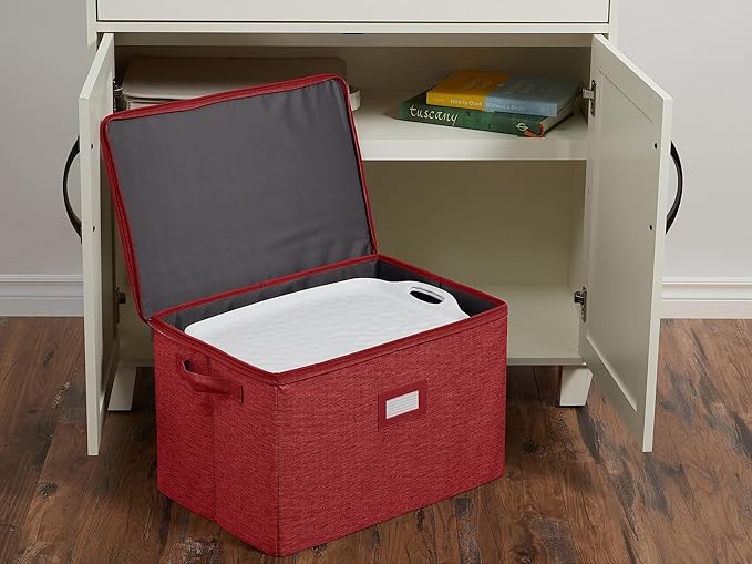 Covermates Platter Storage Box – Serveware & China Storage Container with Dual Zippers, ID Window, Reinforced Handles & Structured Walls for Platter, Dish & Serving Tray Protection, Red Heather