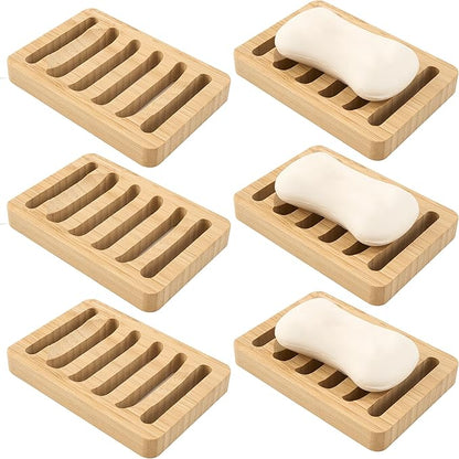Soap Dish for Shower, 6 Pack Natural Bamboo Bar Soap Holder, Anti-Slip Design for Peace of Mind, Natural and Healthy
