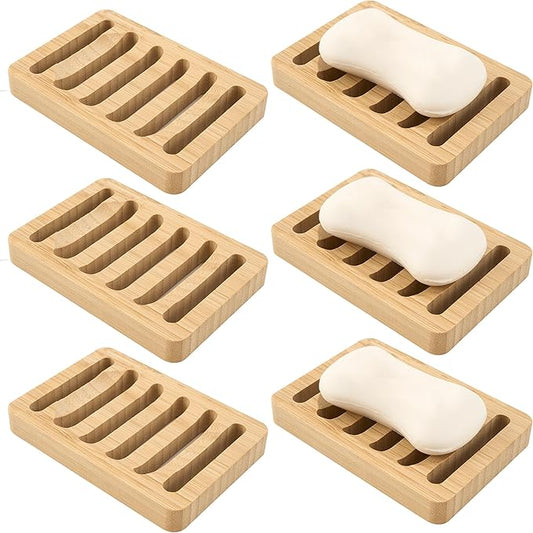 Soap Dish for Shower, 6 Pack Natural Bamboo Bar Soap Holder, Anti-Slip Design for Peace of Mind, Natural and Healthy