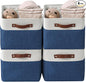 DECOMOMO Storage Bins, Large Fabric Storage Baskets for Shelves, Decorative Linen Closet Organizer, 15 x 11 x 9.5 inches (Navy Blue & White, 4 Pack)