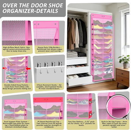 Kotkn 24-Pair Over Door Shoe Organizer for Family & Kids, Double Sided | Hanging Storage for Sneakers, Boots, Toys & Room OrganizationRose Quartz