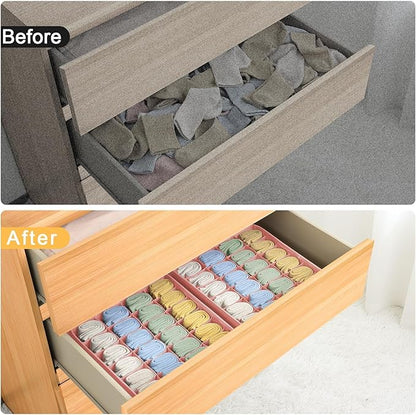 Joyoldelf Sock Organizer Drawer Organizer - Underwear Organizer, 24 Cell Collapsible Closet Organizers and Storage Sock Holders Organizers for Storing Socks, Ties, Belts 6 Pack Pink