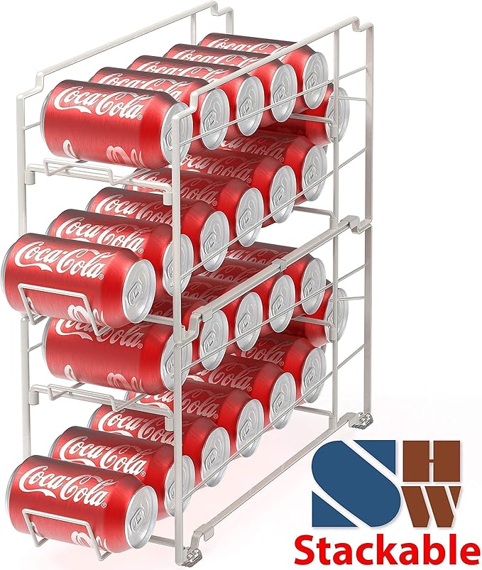Simple Houseware Stackable Can Rack Organizer + Soda Can Dispenser Organizer, White