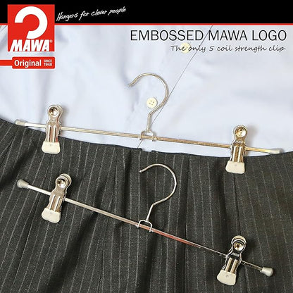 Mawa by Reston Lloyd Space-Saving Metal Pant/Skirt Hanger, Strong and Adjustable Pant Clips, Silver Set of 300