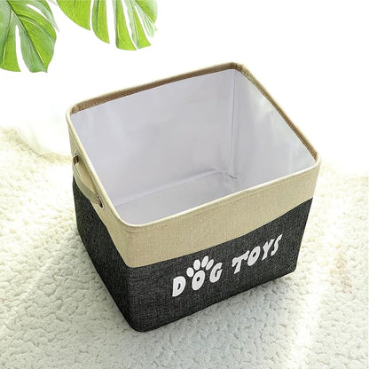 PET ARTIST Dog Toy Basket, Collapsible Dog Toy Bin Box with Comfortable Handles, Large Pet Toy Storage Basket Organizer for Accessories, Toys,Coat & Clothing,Blanket Leash (Black, L:15"x13"x12")