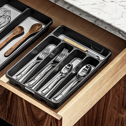 madesmart Small Silverware Tray, 5 Compartment Flatware Organizer for Forks, Knives & Spoons, Non Slip, Soft Grip Lining, Fits Small Drawers, Granite
