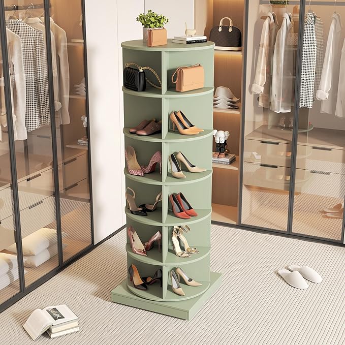 HomVent Rotating Shoe Rack, 6-Tier Spinning Shoe Rack Tower, Free Standing 360° Revolving Shoe Organizer Shoe Storage Shelf Hold Over 24 Pairs Shoes for Entryway Living Room