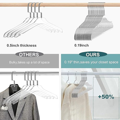 Quality Hangers Clear Plastic Hangers for Clothes | 50 Pack - 17.5 Inch | Heavy Duty Hangers Space Saving Crystal Acrylic | 360 Degree Swivel Hook and Notches (Clear, 50)