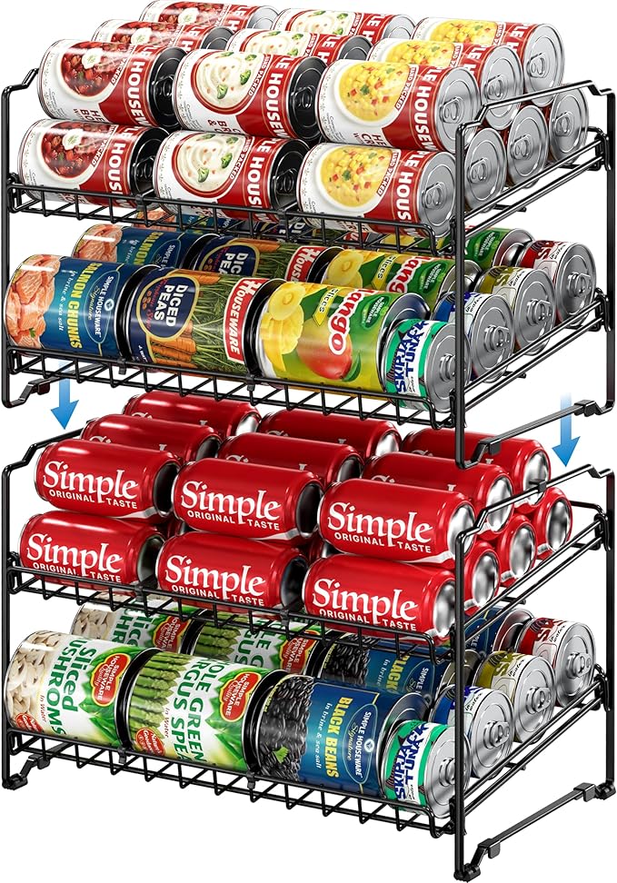 Simple Houseware 2 Tier Stackable Can Rack, Black, 2 Pack