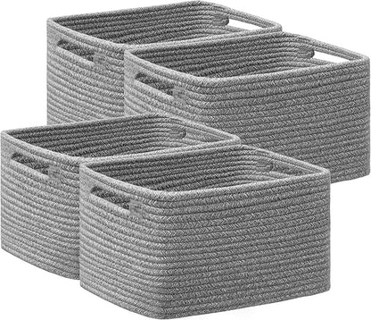UBBCARE 4 Pack Storage Baskets for Shelves, Baskets for Organizing, Cube Shelf Storage Bin with Handles, Woven Storage Basket, 13"L x 9"W x 7.5"H, Grey
