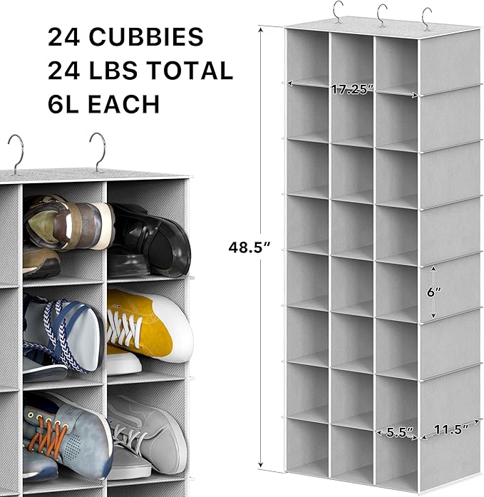 Simple Houseware 24 Section Shelves Hanging Shoes Organizer Holder for Closet, Gray