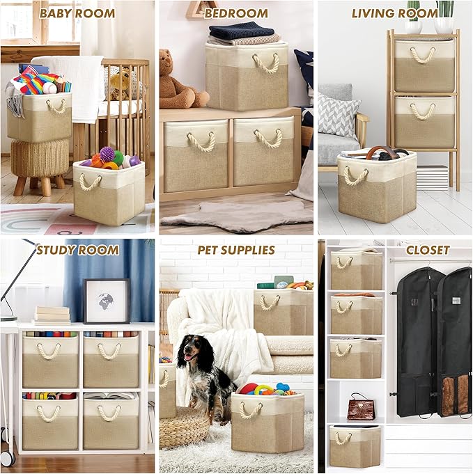 Simple Houseware 13" x 13" Large Fabric Storage Cubes for Closet and Cube Organizer, 3 Pack, Beige