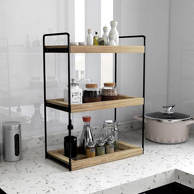 Dorhors 3 Tier Bathroom Counter Organizer,Countertop Bathroom Storage Shelf,Counter Tray and Vanity Organizer (Brown)