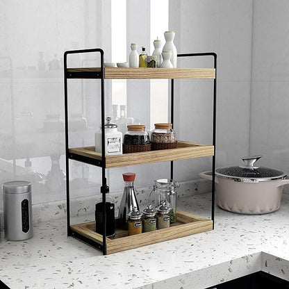 Dorhors 3 Tier Bathroom Counter Organizer,Countertop Bathroom Storage Shelf,Counter Tray and Vanity Organizer (Brown)