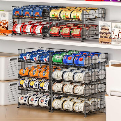 2-Pack Stackable Rack Organizer, Storage for Kitchen Pantry Cabinet, Holders for Food, Multifunctional Dispenser for Snacks Soda