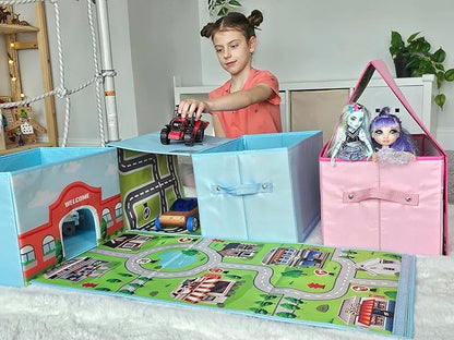 SAM AND MABEL Fabric Storage Organizer and Play Mat – Collapsible Storage Box, Foldable Playmat and Stackable Bin, Basket with Handle (Princess)