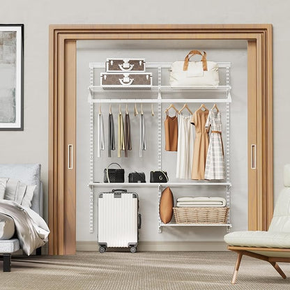 Closet System Wall Mounted 2 Ft, Heavy Duty Adjustable Wire Shelving with Hanging Rod, Custom Organizer Kit for Bedroom Laundry Mudroom, White