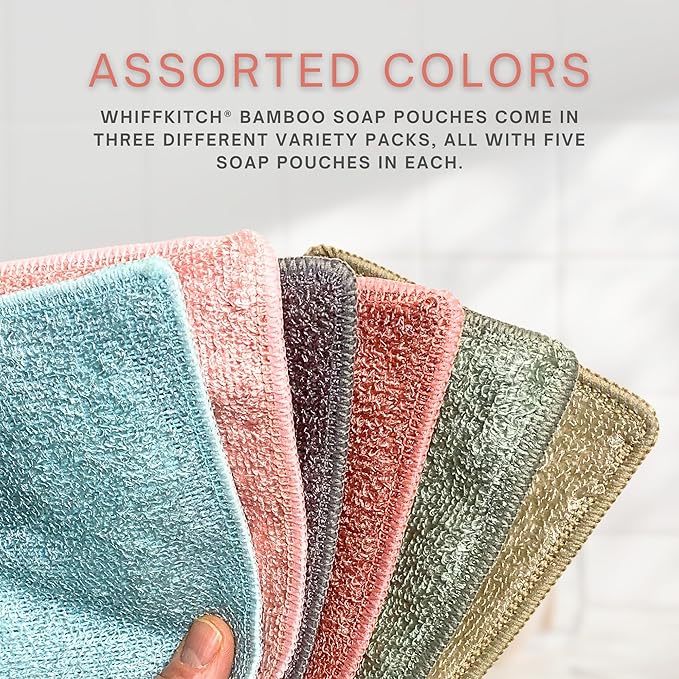 Whiffkitch Soap Pouch 5-Pack – Versatile Mesh Scrubber Wash Bag for Shower & Bath, Bamboo Fiber Bar Soap Holder & Travel Bag, Durable Scrubber Pouch for Rich Lather, Solid -4x5 inches