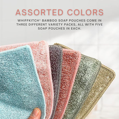 Whiffkitch Soap Pouch 5-Pack – Versatile Mesh Scrubber Wash Bag for Shower & Bath, Bamboo Fiber Bar Soap Holder & Travel Bag, Durable Scrubber Pouch for Rich Lather, Solid -4x5 inches