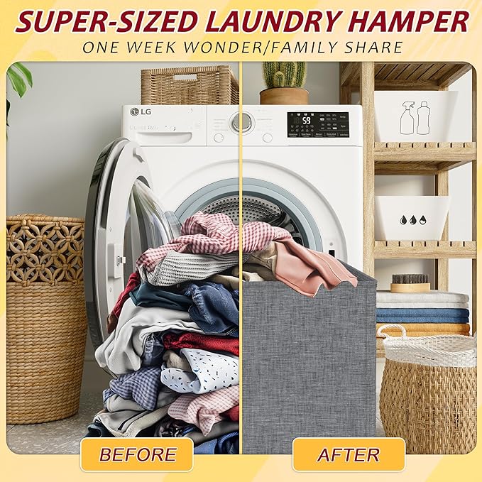 195L Laundry Hamper 3 Section,Large Laundry Hamper with Lid,Dirty Clothes Hamper with 3 Inner Bags,Collapsible Laundry Basket Organizer for Laundry Room,Bedroom,Laundry Sorter Hamper 3 Compartment