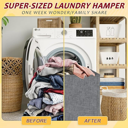 150L Laundry Hamper 2 Section, Large Laundry Hamper with Lid, Dirty Clothes Hamper with 2 Removable Inner Bags, Collapsible Laundry Basket Organizer for for Clothes Toys Towels, Hamper 2 Compartment