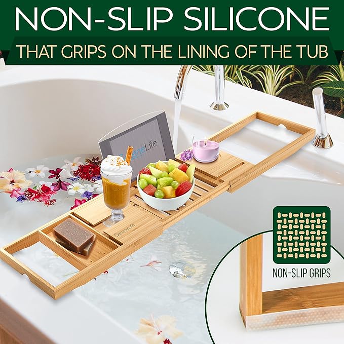 SereneLife Premium Bathtub Tray Caddy, Expandable Bath Tray, Unique House Warming Gifts, Gift for Mom, Women, New Home, Wedding, Anniversary, Bridal Shower, Universal Fit for All Tub - Classic