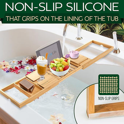 SereneLife Premium Bathtub Tray Caddy, Expandable Bath Tray, Unique House Warming Gifts, Gift for Mom, Women, New Home, Wedding, Anniversary, Bridal Shower, Universal Fit for All Tub - Classic